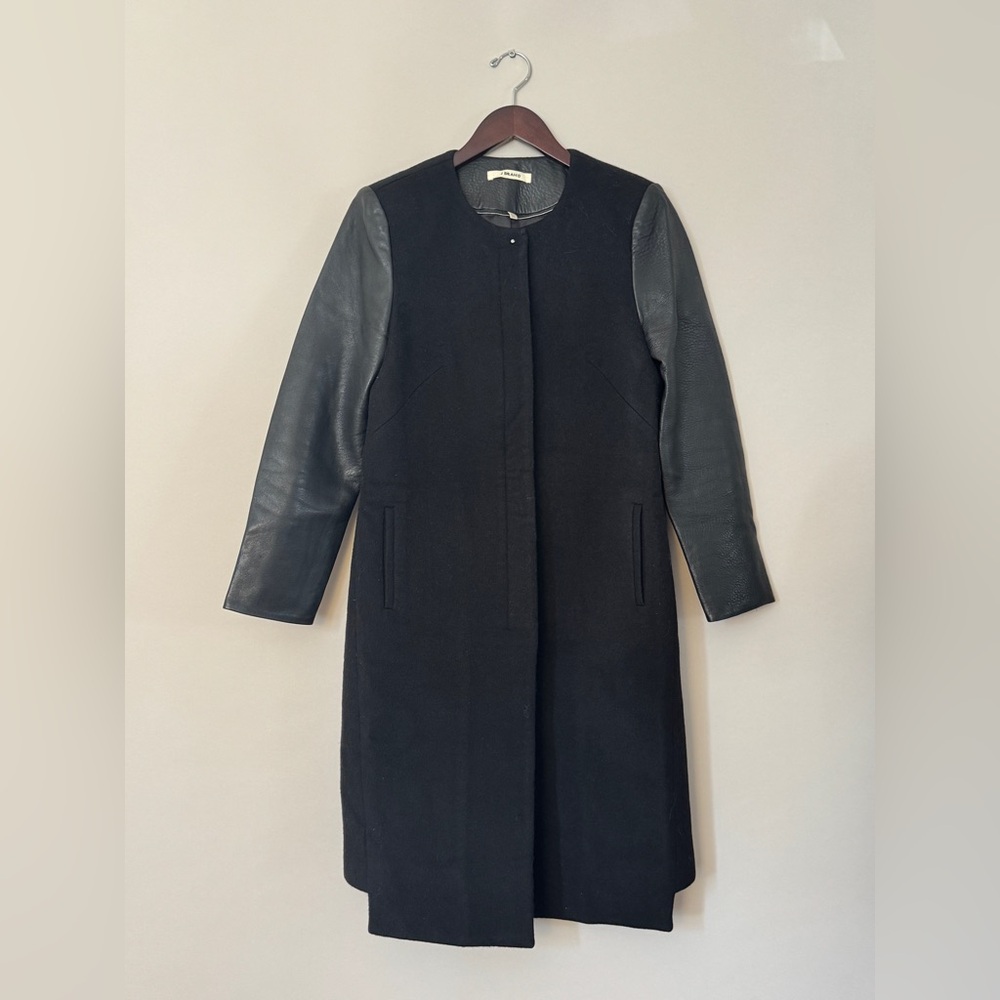 J Brand Black Leather + Wool Coat